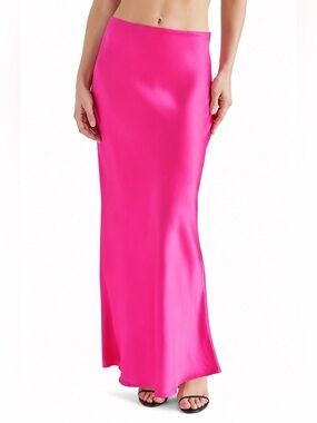Steve Madden Satin Trumpet Maxi Skirt In Hot Pink Magenta Size Medium